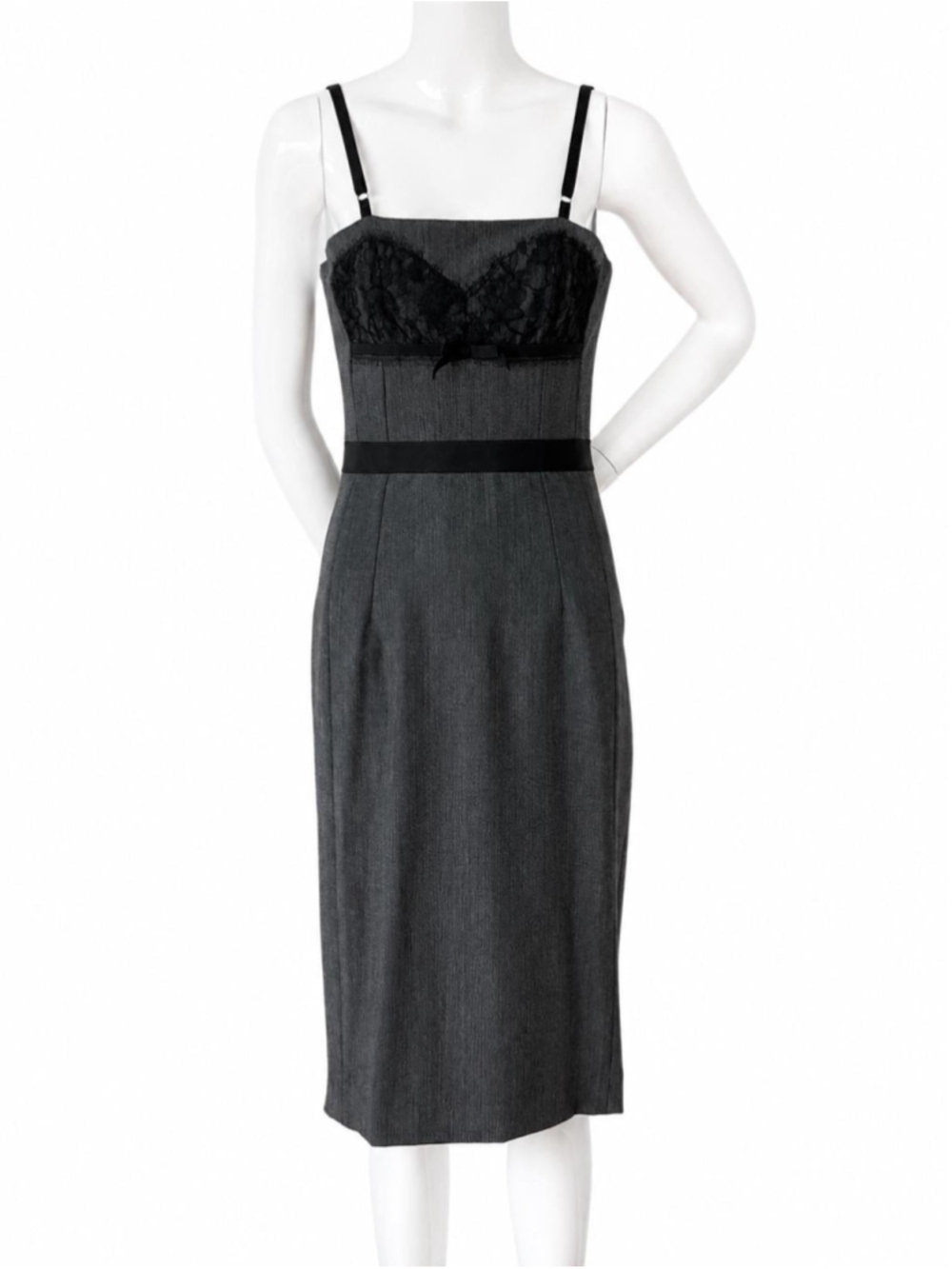 Vintage Dolce & Gabbana DG Grey Lace Corset Sheath Dress IT 38 XS Silk Look Penc - Picture 3 of 12